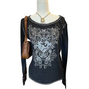 Panhandle Slim Fleur de lis Shirt Women’s XL Embellished Graphic Long Sleeve